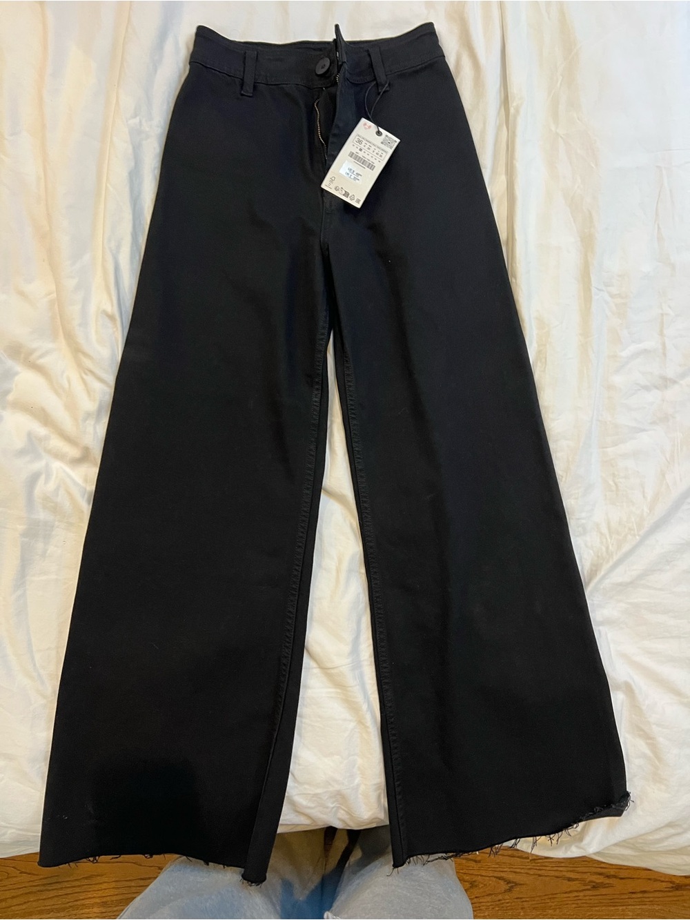 Zara Black Denim Wide-Leg Pants